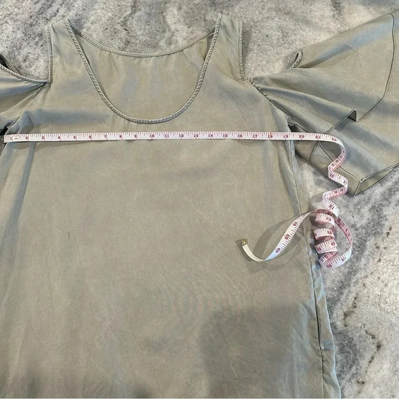 Olive Green Cold Shoulder Tiered Ruffle Sleeves Mini Dress with Pockets - Picture 6 of 8